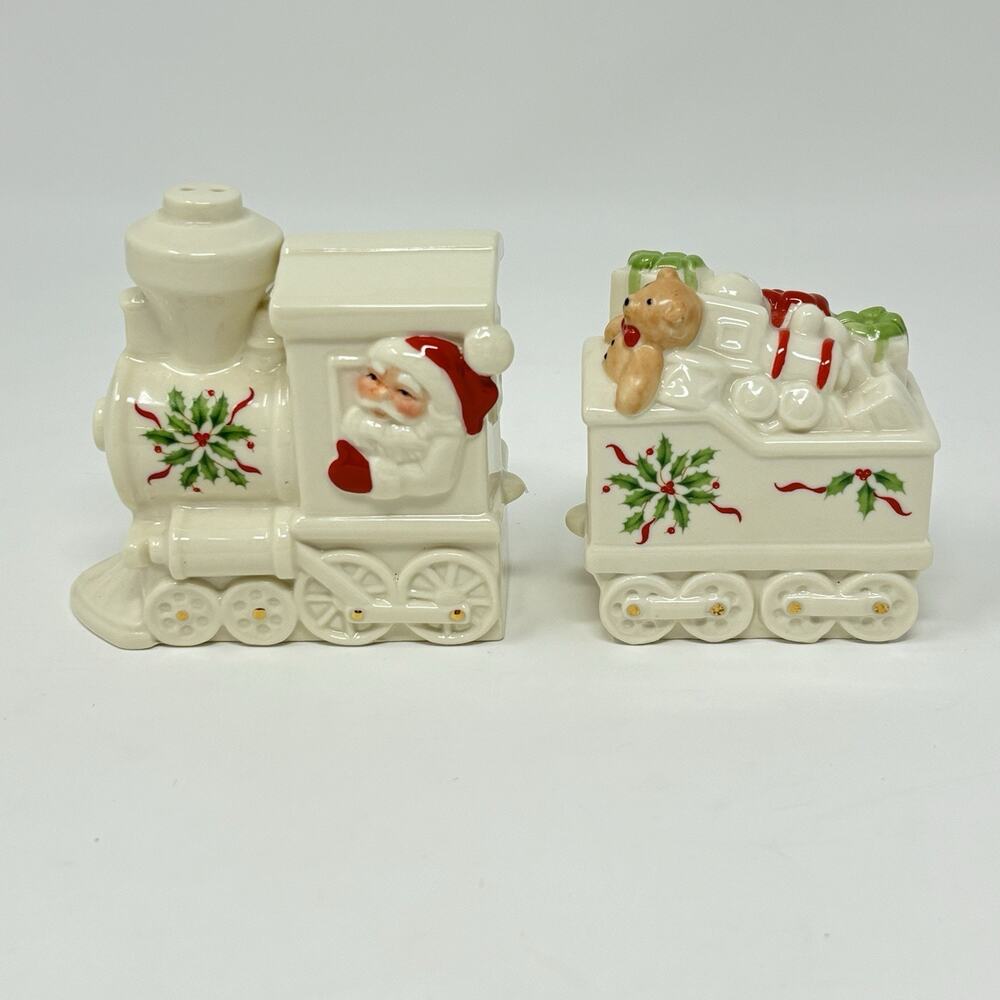 Lenox Porcelain China Christmas Train Salt and Pepper Shakers